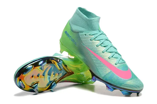 Nike Mercurial High-Cut Iridescent Teal Green Pink Firm-Ground Soccer Shoes 6