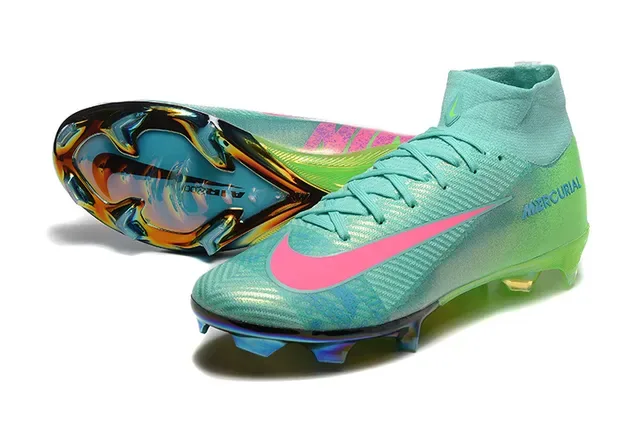 Nike Mercurial High-Cut Iridescent Teal Green Pink Firm-Ground Soccer Shoes 7
