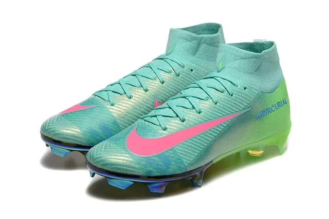 Nike Mercurial High-Cut Iridescent Teal Green Pink Firm-Ground Soccer Shoes 8