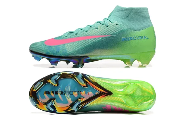 Nike Mercurial High-Cut Iridescent Teal Green Pink Firm-Ground Soccer Shoes 9