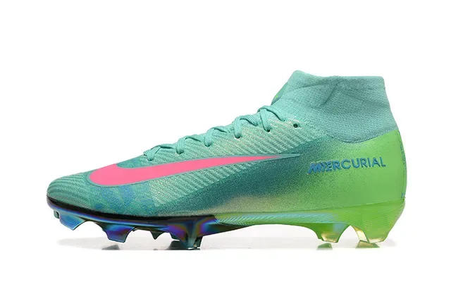 Nike Mercurial High-Cut Iridescent Teal Green Pink Firm-Ground Soccer Shoes 10