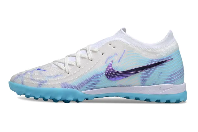 Nike Mercurial Vapor Parte superior de tricô branco e azul Swoosh roxo iridescente sapatos de futebol para gramado 7