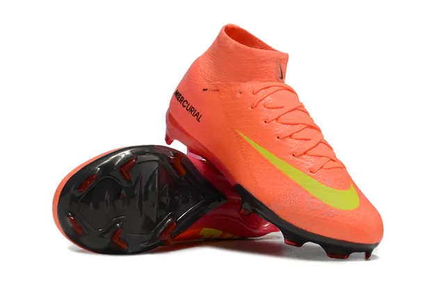 Nike laranja verde alto-corte botim upper ajuste dinâmico colar solo firme sapatos de futebol 2