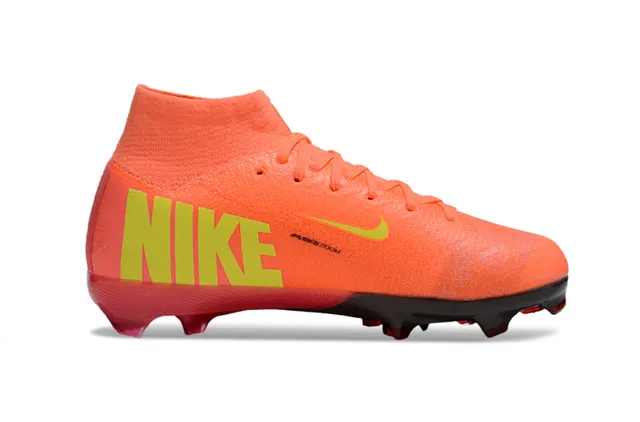 Nike laranja verde alto-corte botim upper ajuste dinâmico colar solo firme sapatos de futebol 5