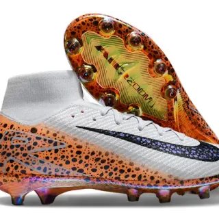 Nike Orange et Blanc High-Cut Flyknit Upper Iridescent Outsole Firm-Ground Chaussures de football