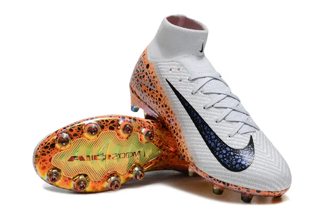 Nike Naranja Blanco High-Cut Flyknit Upper Iridiscent Outsole Firm-Ground Zapatos de fútbol 2