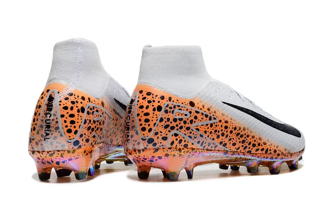 Nike Naranja Blanco High-Cut Flyknit Upper Iridiscent Outsole Firm-Ground Zapatos de fútbol 5