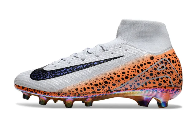 Nike Naranja Blanco High-Cut Flyknit Upper Iridiscent Outsole Firm-Ground Zapatos de fútbol 7