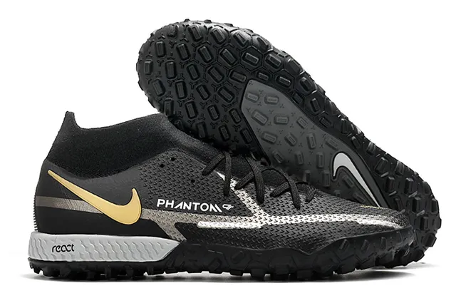 Nike Phantom GT Black Gold Sock-Fit Collar Metallic Band Turf Soccer Shoes 17