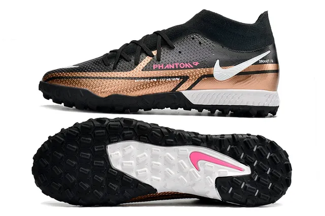 Nike Phantom GT Black Gold Sock-Fit Collar Metallic Band Turf Soccer Shoes 22