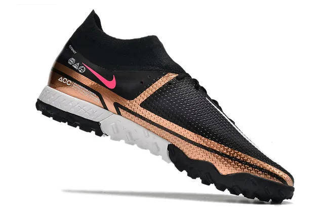 Nike Phantom GT Black Gold Sock-Fit Collar Metallic Band Turf Soccer Shoes 23