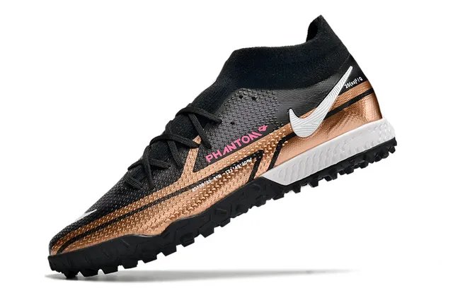 Nike Phantom GT Black Gold Sock-Fit Collar Metallic Band Turf Soccer Shoes 24