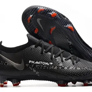 Nike Phantom GT Black Red Knit Upper Low-Cut Bootie Collar Firm-Ground Soccer Shoes