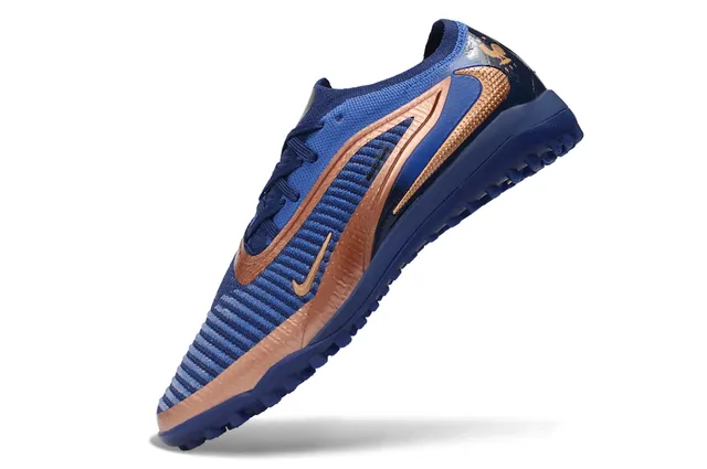 Nike Phantom GT Blue Gold Knit Upper Metallic Copper Overlays Turf Soccer Shoes 3