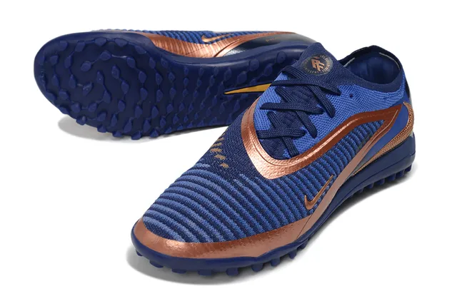 Nike Phantom GT Blue Gold Knit Upper Metallic Copper Overlays Turf Soccer Shoes 4