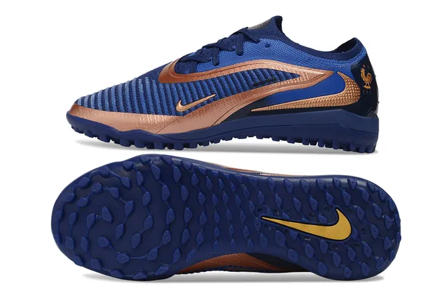 Nike Phantom GT Blue Gold Knit Upper Metallic Copper Overlays Turf Soccer Shoes 6