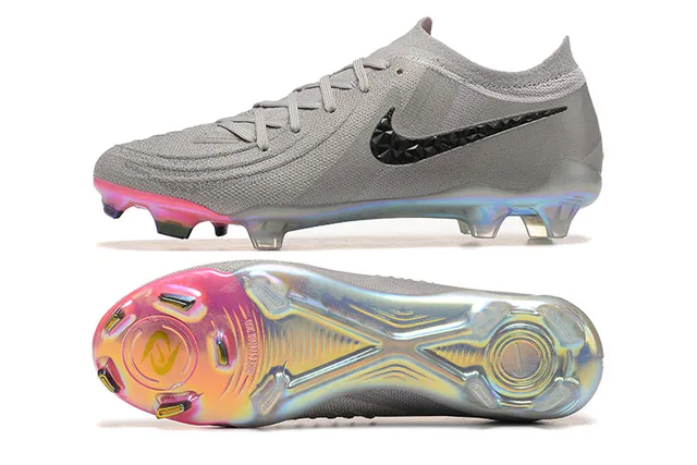 Nike Phantom GT Cinza Rosa Sock-Fit Knit Upper Asymmetric Lacing Firm-Ground Sapatos de Futebol 9