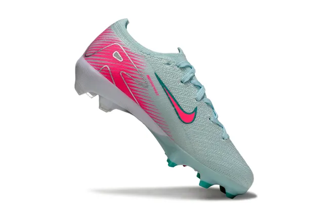 Nike Phantom GT Parte superior em tricô rosa e azul cadarços assimétricos Firm-Ground sapatos de futebol 3