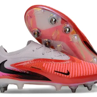 Nike Phantom GT Rouge Blanc Low-Cut Tricot Supérieur Iridescent Revêtement de Talon Sol Firme Chaussures de Football