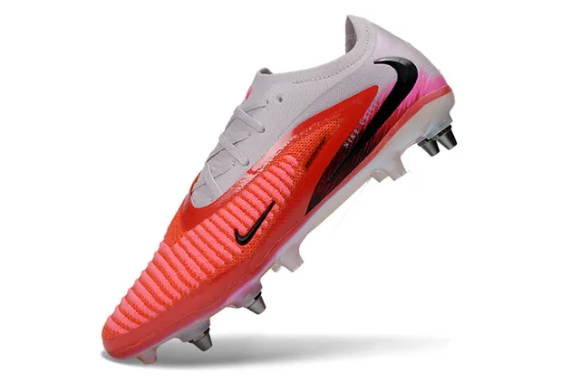 Nike Phantom GT Rouge Blanc Low-Cut Tricot Supérieur Iridescent Revêtement de Talon Sol Firme Chaussures de Football 3