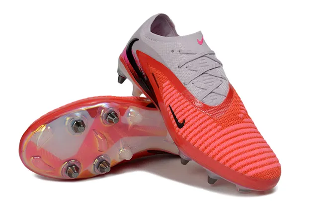 Nike Phantom GT Rouge Blanc Low-Cut Tricot Supérieur Iridescent Revêtement de Talon Sol Firme Chaussures de Football 4