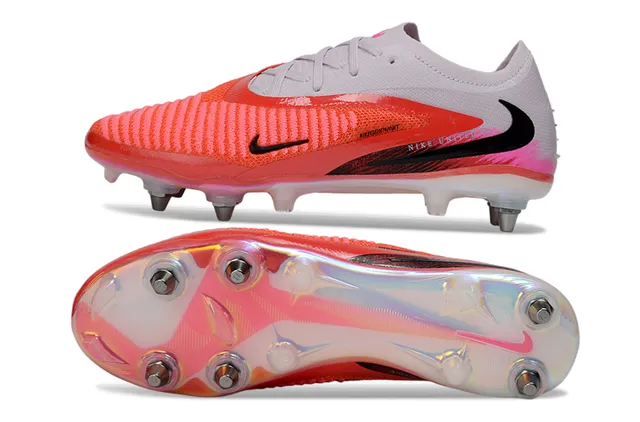 Nike Phantom GT Rouge Blanc Low-Cut Tricot Supérieur Iridescent Revêtement de Talon Sol Firme Chaussures de Football 6