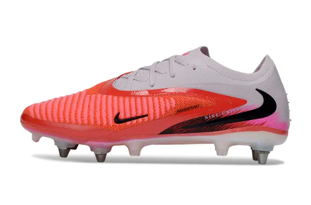 Nike Phantom GT Rouge Blanc Low-Cut Tricot Supérieur Iridescent Revêtement de Talon Sol Firme Chaussures de Football 7