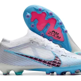 Nike Phantom GT Brancos e Azuis Knit Upper Patterned Swoosh Overlay Firm-Ground Sapatos de Futebol