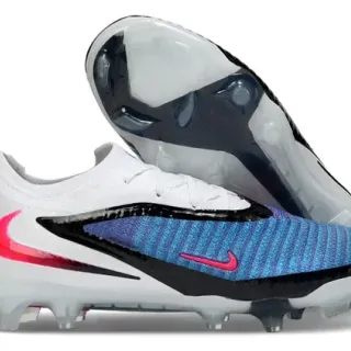 Nike Phantom GT sapatos de fútbol blanco y azul con upper de knit de corte bajo para terreno firme