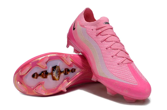 Nike Sapatos de futebol rosa bege tricotado listras onduladas overlay terra firme 4