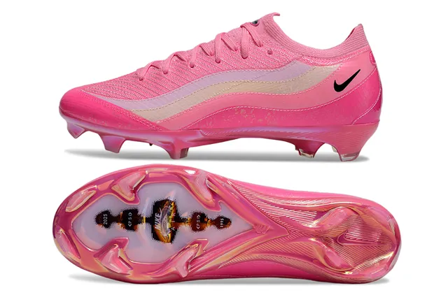 Nike Sapatos de futebol rosa bege tricotado listras onduladas overlay terra firme 6