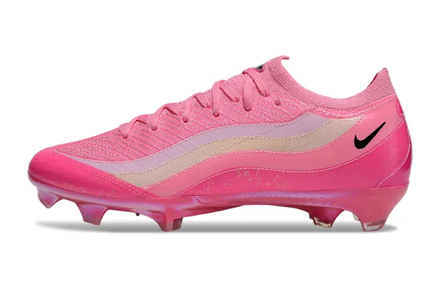 Nike Sapatos de futebol rosa bege tricotado listras onduladas overlay terra firme 7