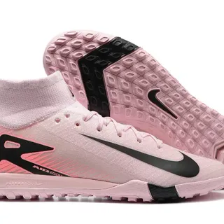 Nike Chuteiras Altas Rosa e Preto com Solado Moldado para Gramado