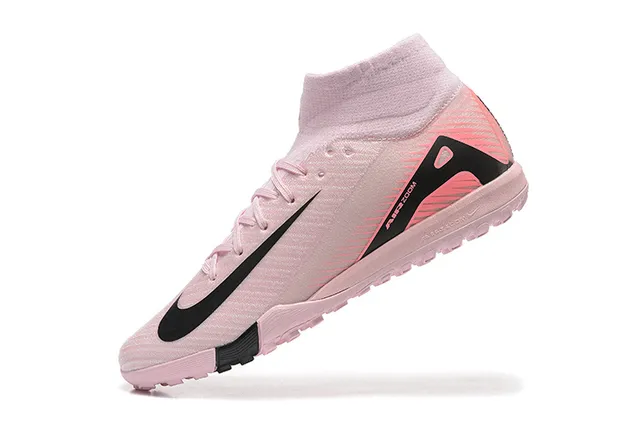 Nike Botas de Fútbol Altas Rosa y Negro con Punta de Calcetín y Suela Moldada para Césped 5