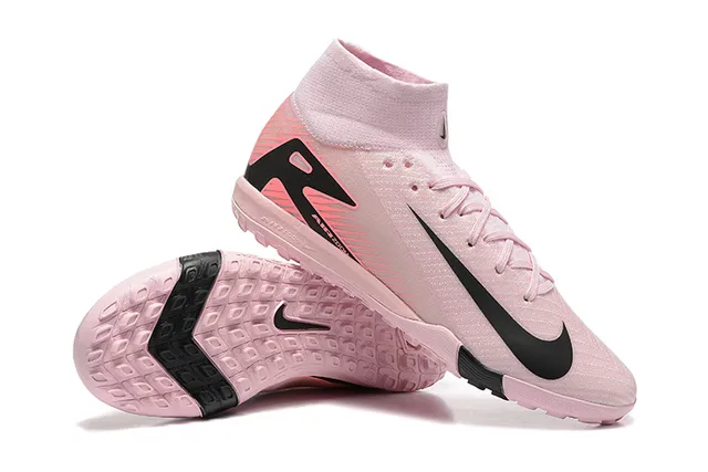 Nike Botas de Fútbol Altas Rosa y Negro con Punta de Calcetín y Suela Moldada para Césped 6
