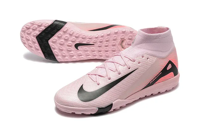 Nike Botas de Fútbol Altas Rosa y Negro con Punta de Calcetín y Suela Moldada para Césped 7