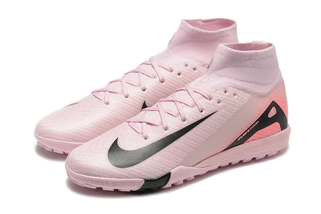 Nike Botas de Fútbol Altas Rosa y Negro con Punta de Calcetín y Suela Moldada para Césped 8