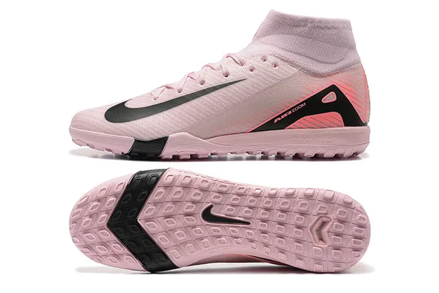 Nike Botas de Fútbol Altas Rosa y Negro con Punta de Calcetín y Suela Moldada para Césped 9