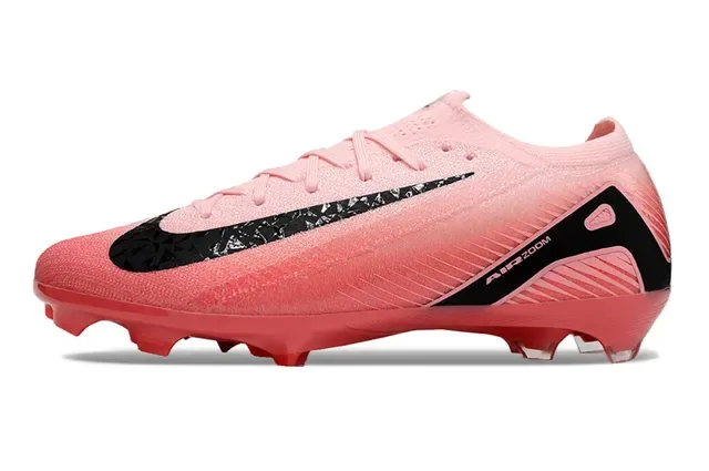 Nike Chuteiras de futebol rosa e preto com upper de knit e asa de calcanhar assimétrica para gramado firme 7