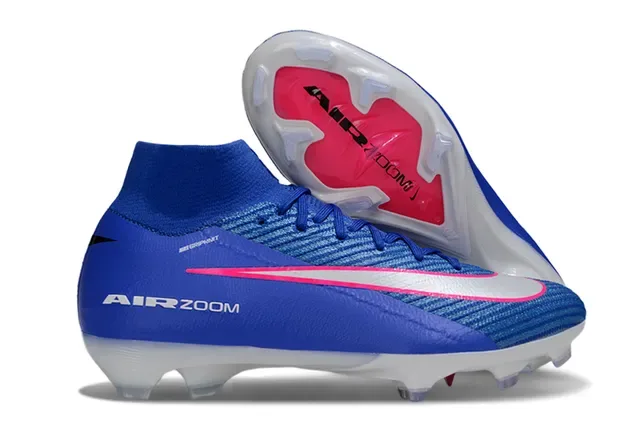 Nike Zapatillas de fútbol con empeine de tejido rosa y negro, suela iridiscente holográfica, para tierra firme 9