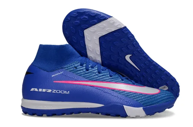 Nike Zapatillas de fútbol con empeine de tejido rosa y negro, suela iridiscente holográfica, para tierra firme 11