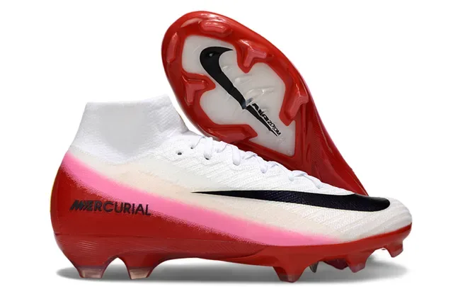 Nike Zapatillas de fútbol con empeine de tejido rosa y negro, suela iridiscente holográfica, para tierra firme 13