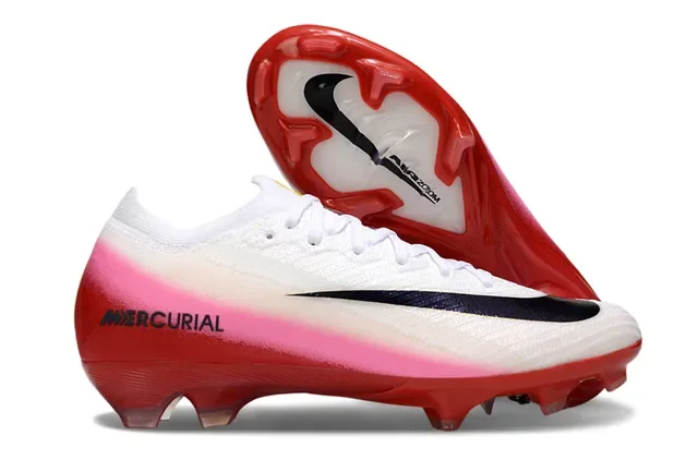 Nike Zapatillas de fútbol con empeine de tejido rosa y negro, suela iridiscente holográfica, para tierra firme 14