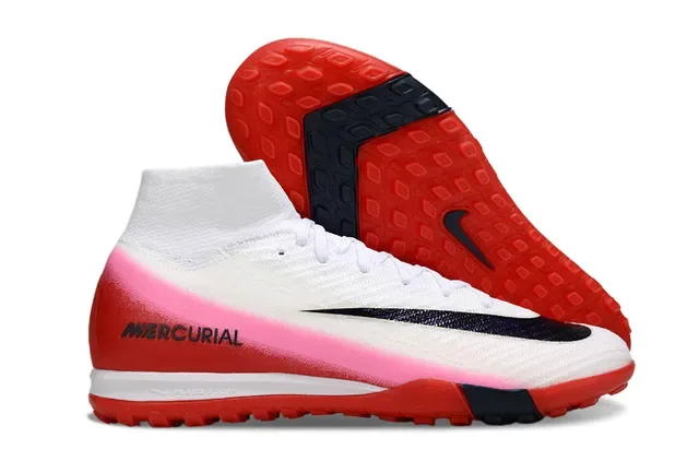 Nike Zapatillas de fútbol con empeine de tejido rosa y negro, suela iridiscente holográfica, para tierra firme 15