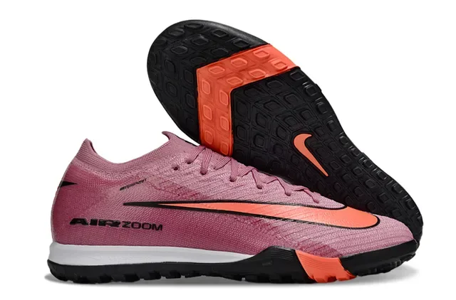 Nike Zapatillas de fútbol con empeine de tejido rosa y negro, suela iridiscente holográfica, para tierra firme 20