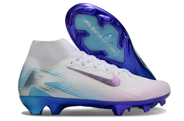 Nike Zapatillas de fútbol con empeine de tejido rosa y negro, suela iridiscente holográfica, para tierra firme 21