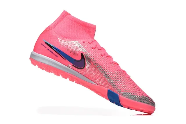 Nike Pink Blue Flyknit Upper Sock-Fit Collar Turf Soccer Shoes 3