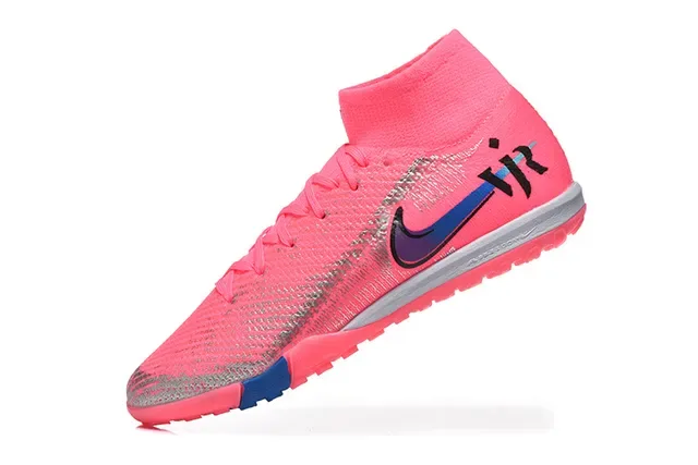 Nike Pink Blue Flyknit Upper Sock-Fit Collar Turf Soccer Shoes 4
