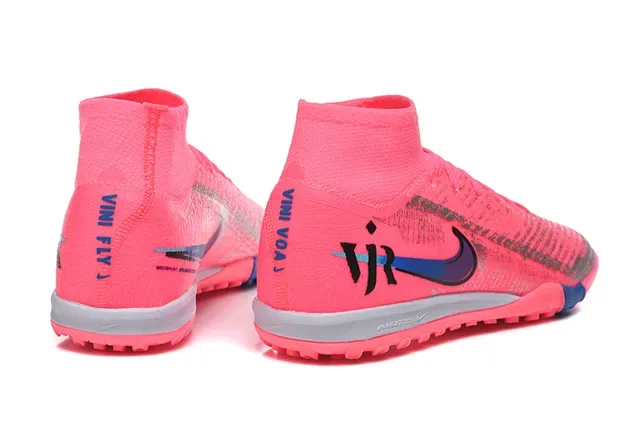 Nike Pink Blue Flyknit Upper Sock-Fit Collar Turf Soccer Shoes 5