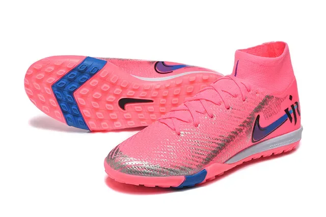 Nike Pink Blue Flyknit Upper Sock-Fit Collar Turf Soccer Shoes 6